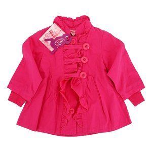 Girls Baby Size 12M Garden Jacket Coat Fuchsia Pink Button Ruffles NW